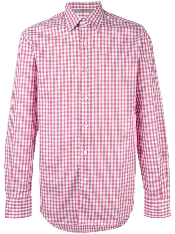 Canali Checked Shirt, Men's, Size: Medium, Pink/purple, Cotton/linen/flax
