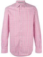 Canali Checked Shirt, Men's, Size: Medium, Pink/purple, Cotton/linen/flax