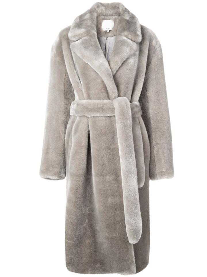 Tibi Luxe Faux Fur Trench Coat - Grey