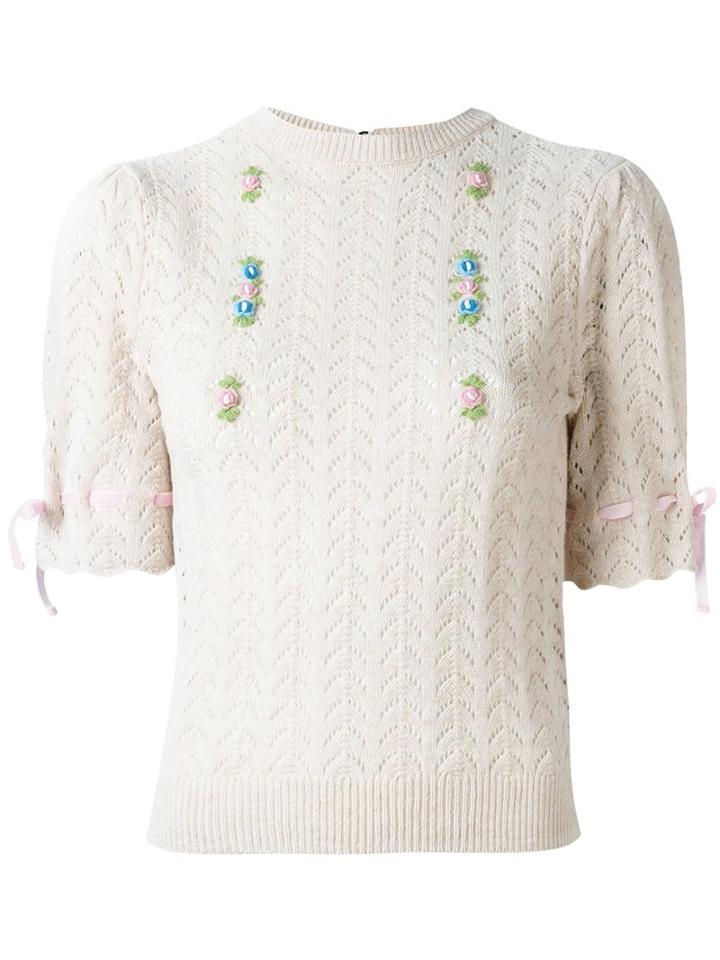Olympia Le-tan Flower Detail Knit T-shirt, Women's, Size: Medium, Nude/neutrals, Merino