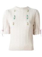 Olympia Le-tan Flower Detail Knit T-shirt, Women's, Size: Medium, Nude/neutrals, Merino