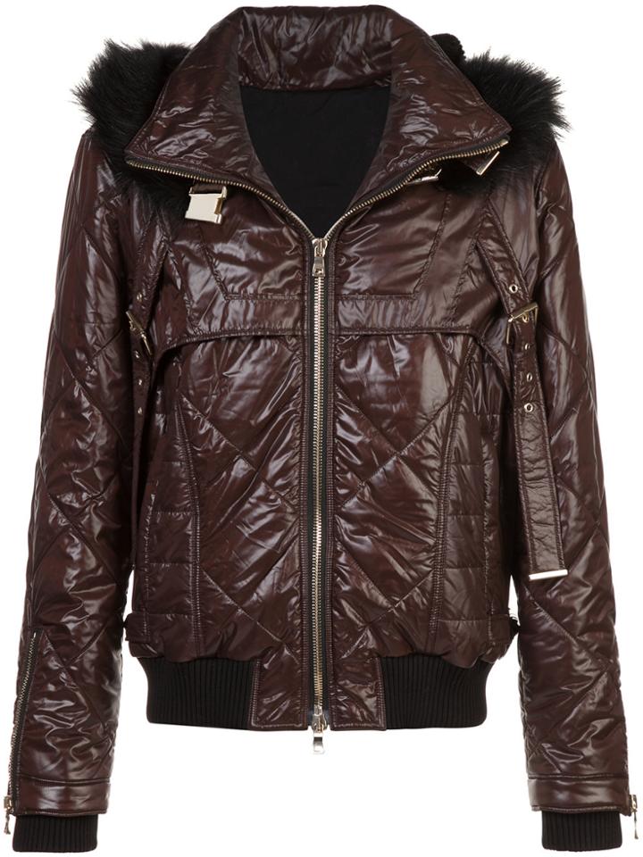 Balmain Fur-trimmed Quilted Jacket - Red