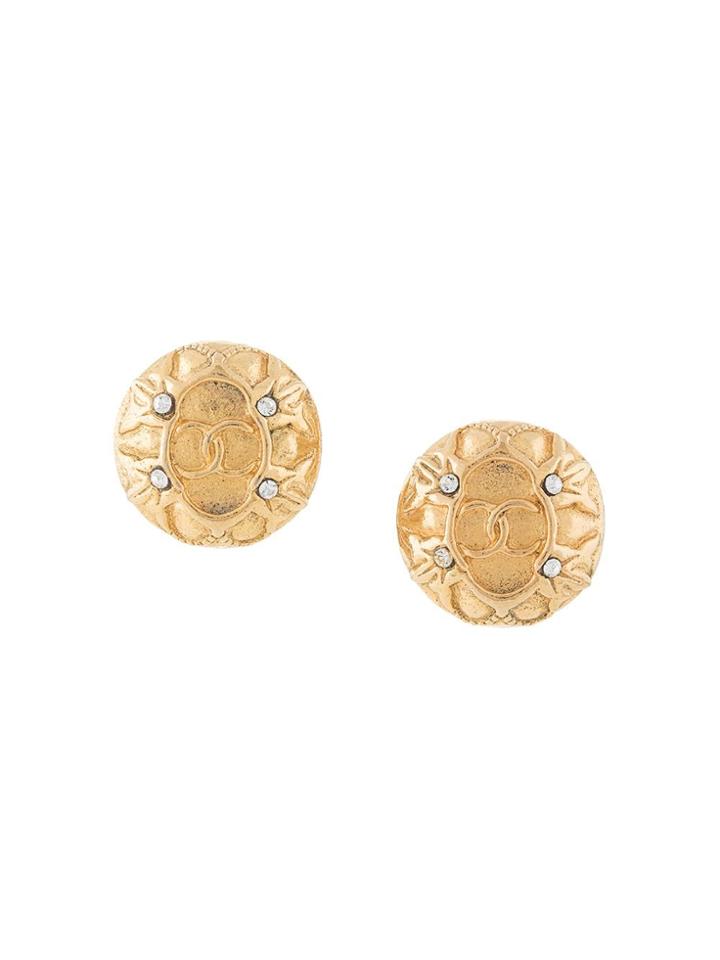 Chanel Pre-owned Cc Rhinestone Earrings - Gold