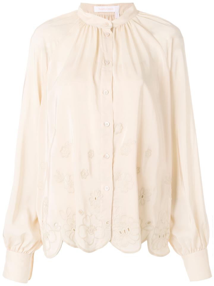 See By Chloé Floral-embroidered Shirt - Nude & Neutrals