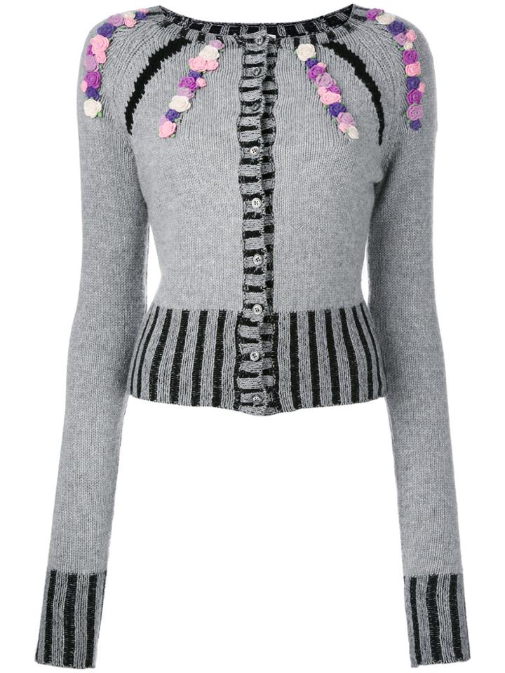 Olympia Le-tan Cashmere Rebecca Embroidered Cardigan - Grey