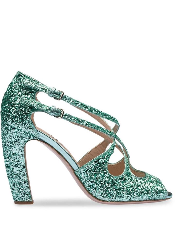 Miu Miu Glitter Strappy Sandals - Green