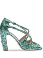 Miu Miu Glitter Strappy Sandals - Green
