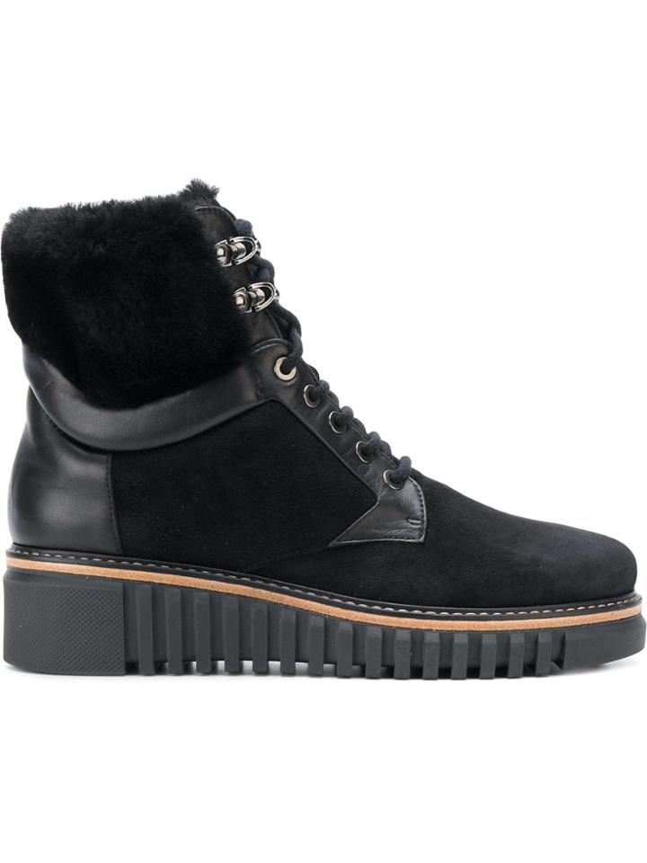 Loriblu Fur And Leather Trim Ankle Boots - Black