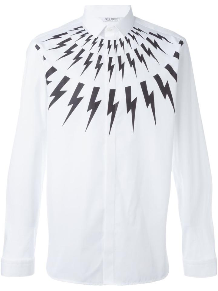Neil Barrett Lightning Bolt Print Shirt, Men's, Size: 40, White, Cotton