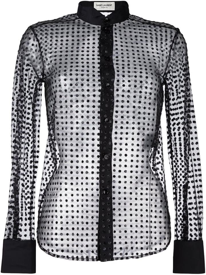 Saint Laurent Polka Dot Tulle Shirt, Women's, Size: 42, Black, Silk/polyamide/viscose