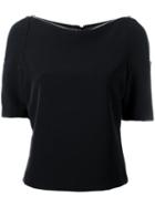 Jeremy Scott Zipped Neck Shortsleeved Blouse, Women's, Size: 44, Black, Polyester/other Fibers