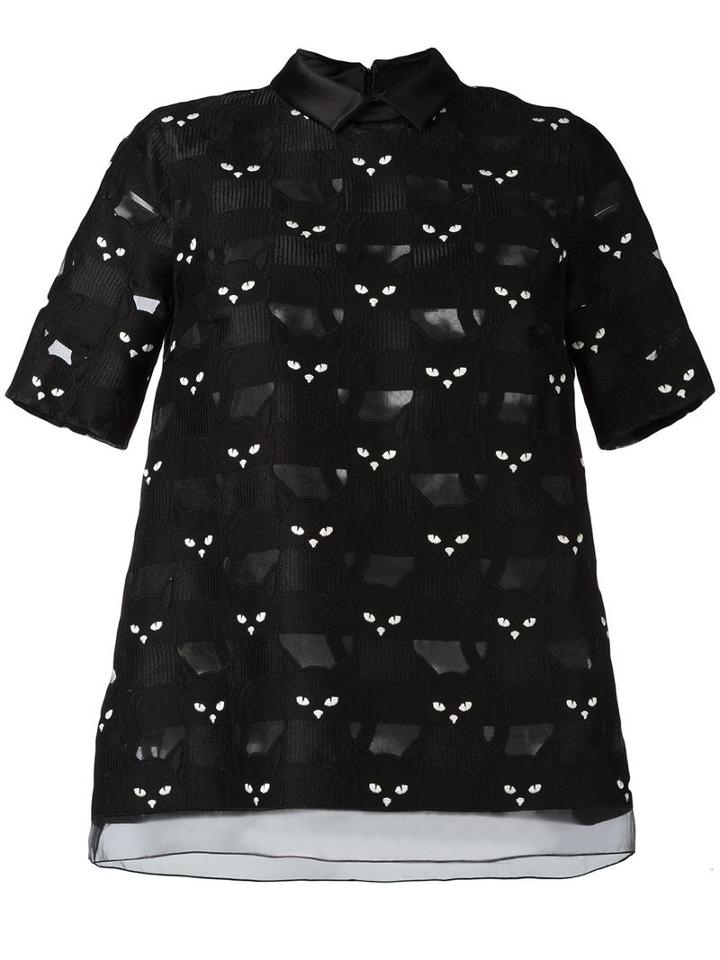 Giamba Cat Panel Blouse, Women's, Size: 40, Black, Polyester/viscose/silk