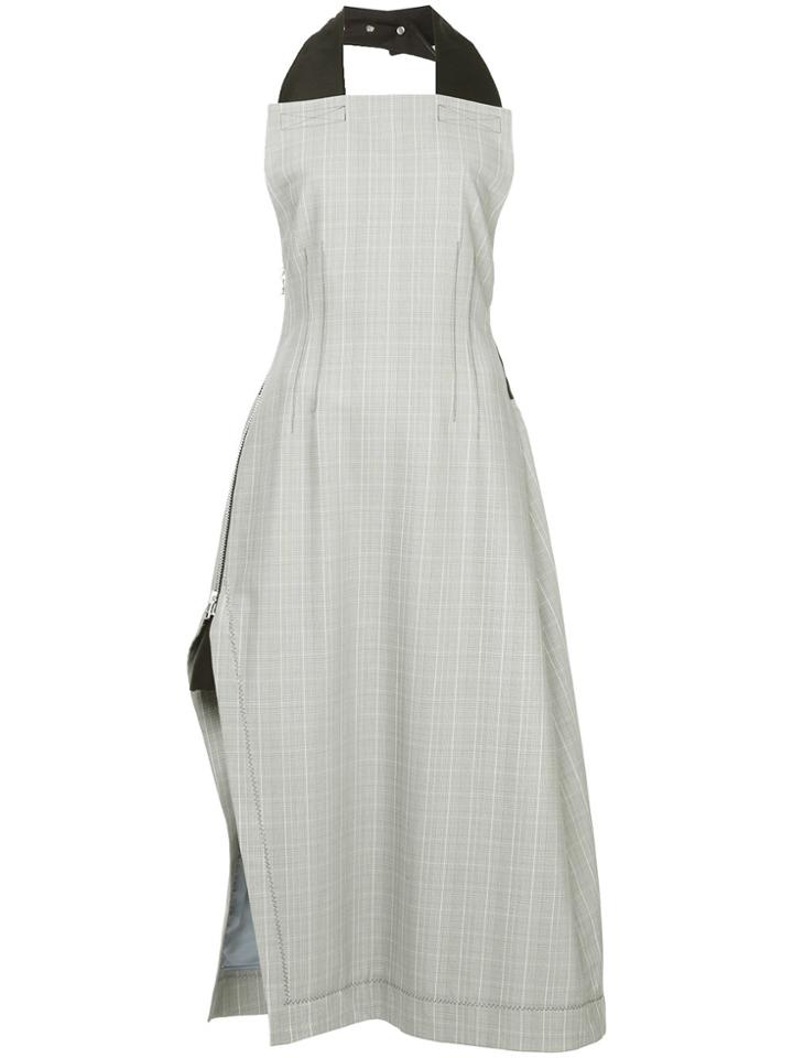 Irene Checked Halterneck Flared Dress - Grey