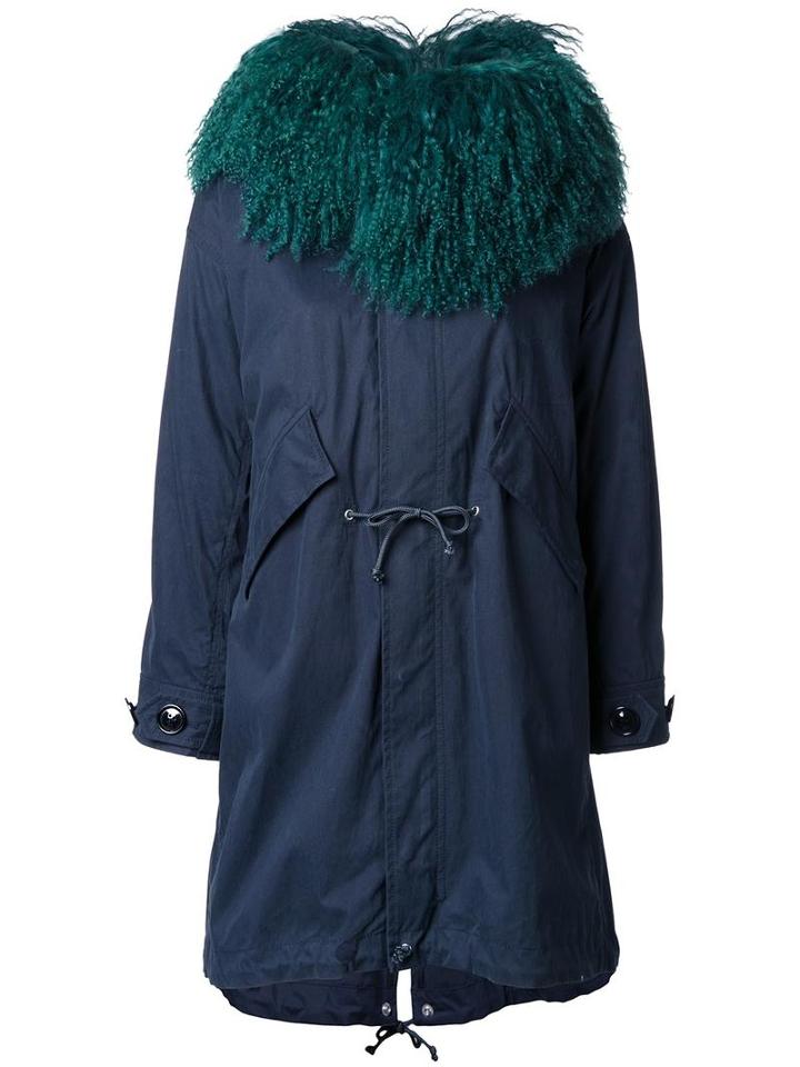 Le Ciel Bleu Fur Collar Parka, Women's, Size: 36, Blue, Cotton/nylon