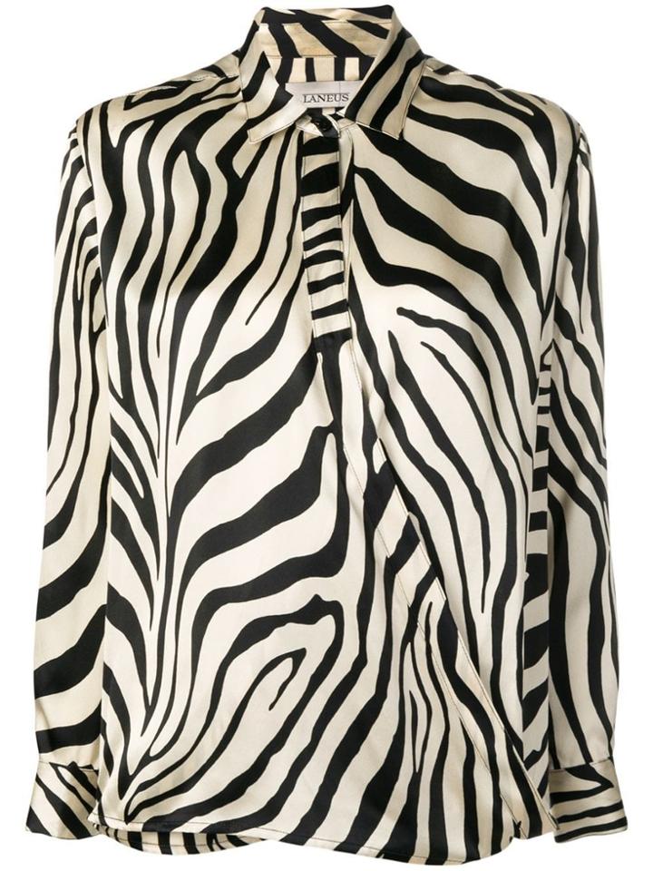 Laneus Zebra Print Henley Blouse - Neutrals