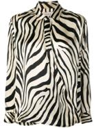 Laneus Zebra Print Henley Blouse - Neutrals