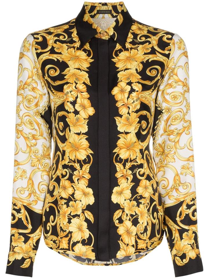 Versace Versace Ls Sht Btn Dwn Fttd Ptrn - Black