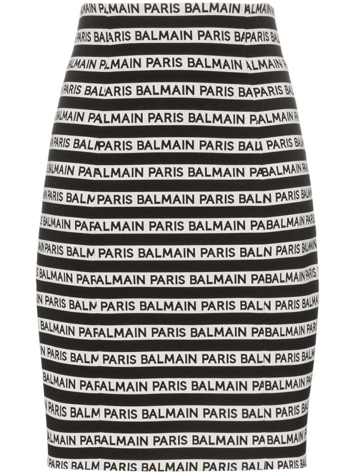 Balmain Zip Up Striped Mini Skirt - Black