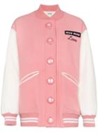 Miu Miu Oversized Love Embroidered Virgin Wool Bomber Jacket - Pink