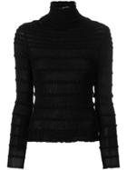 Valentino Ruffle Trim Turtleneck Sweater - Black
