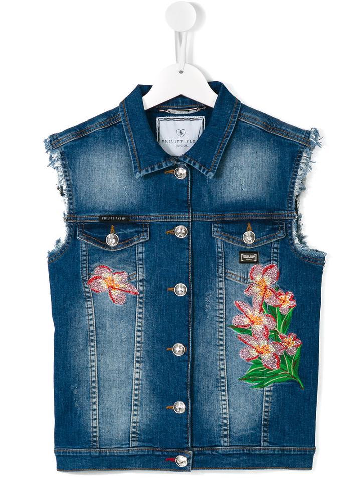 Philipp Plein Kids Denim Vest, Girl's, Size: 16 Yrs, Blue