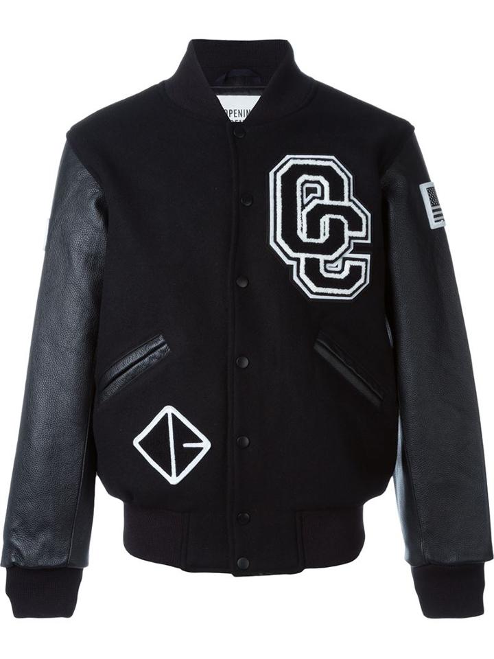 Opening Ceremony Baseball Jacket, Men's, Size: Xs, Black, Leather/wool
