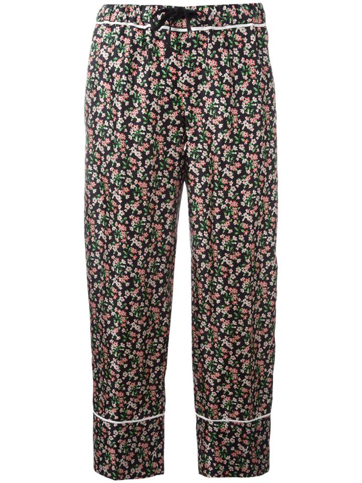 Moncler Floral Print Cropped Trousers - Black