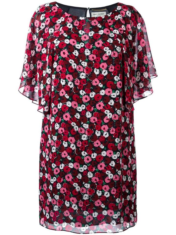 Saint Laurent - Draped Sleeve Shift Dress - Women - Silk - 36, Red, Silk