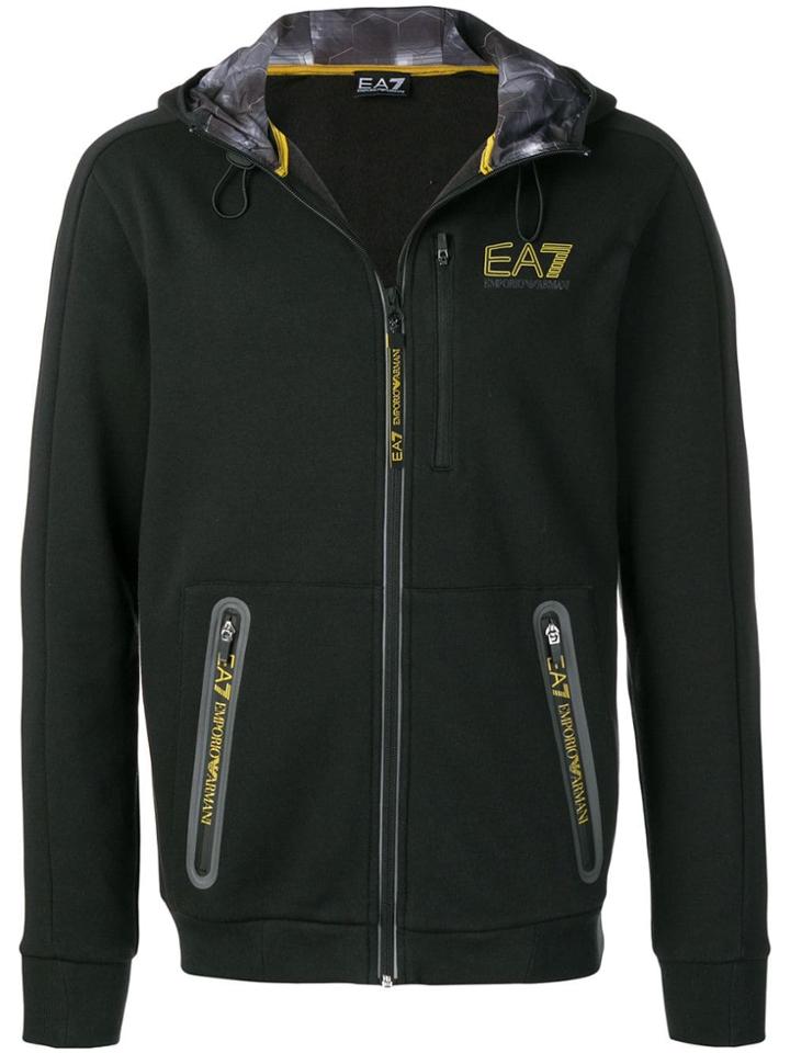 Ea7 Emporio Armani Logo Print Hooded Jacket - Black