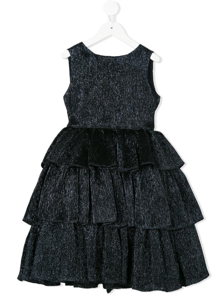 Oscar De La Renta Kids Crinkle Lamé Tiered Dress - Blue