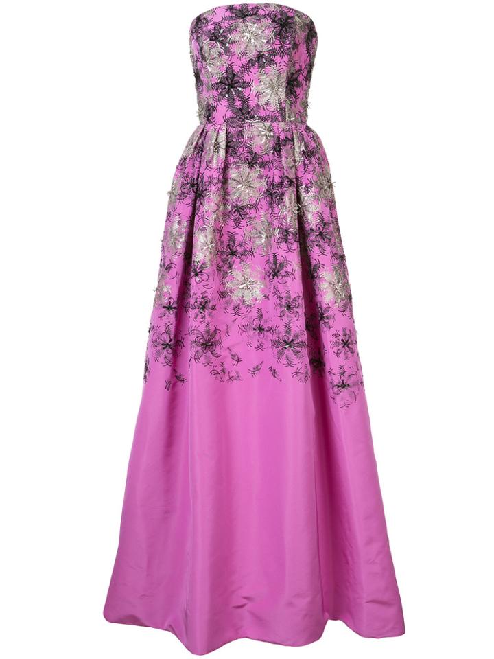 Carolina Herrera Strapless Floral Gown - Pink & Purple