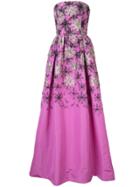 Carolina Herrera Strapless Floral Gown - Pink & Purple