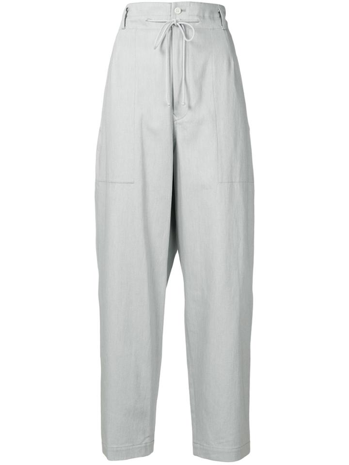 Y's High Waist Wide Leg Trousers - Grey