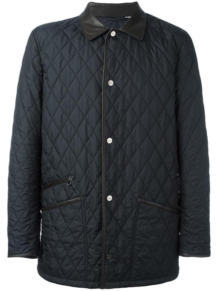 Salvatore Ferragamo Collar Detail Padded Jacket, Men's, Size: 52, Blue, Polyester