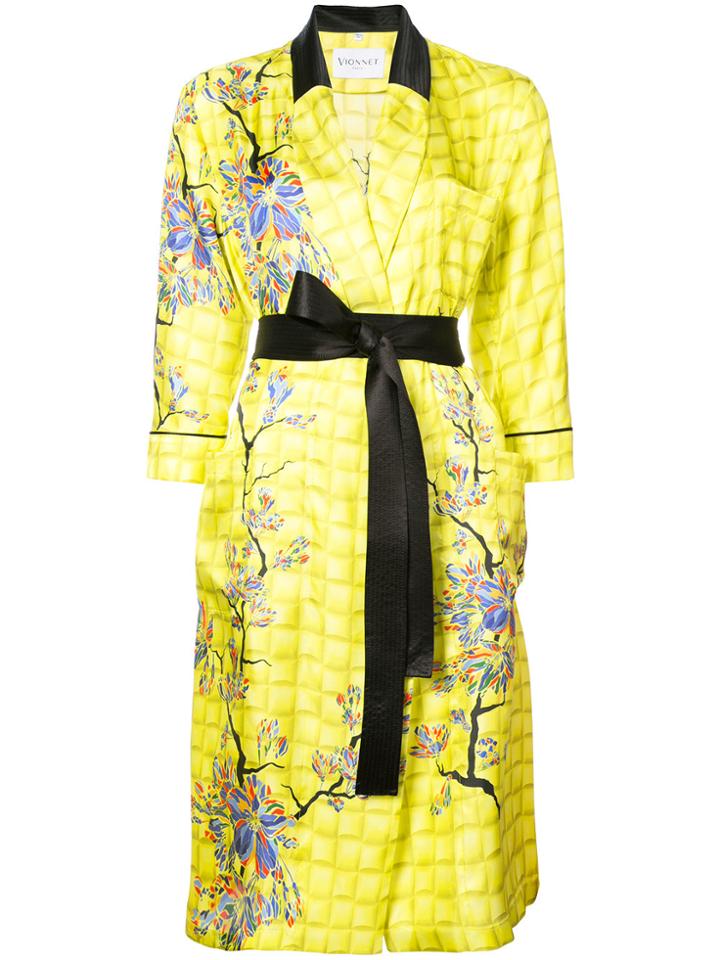 Vionnet Long Belted Blossom Coat - Yellow & Orange
