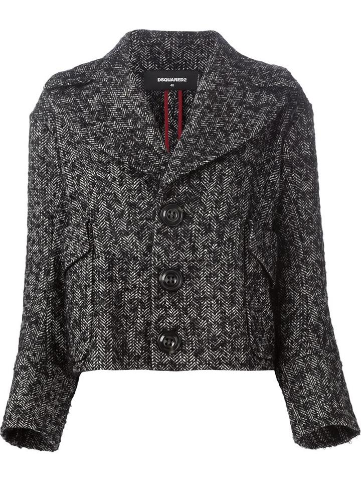 Dsquared2 Tweed Coat, Women's, Size: 38, Black, Linen/flax/polyamide/polyester/virgin Wool