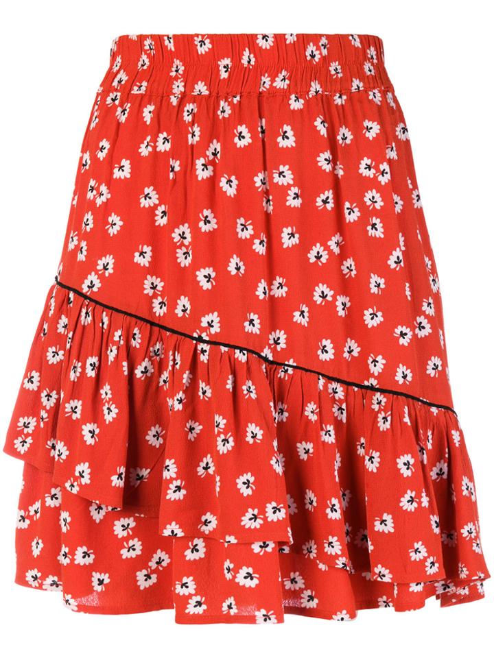 Ganni Floral Ruffled Skirt - Red