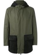 Fendi Shearling Panel Hooded Jacket, Men's, Size: 52, Green, Cotton/lamb Skin/lamb Fur