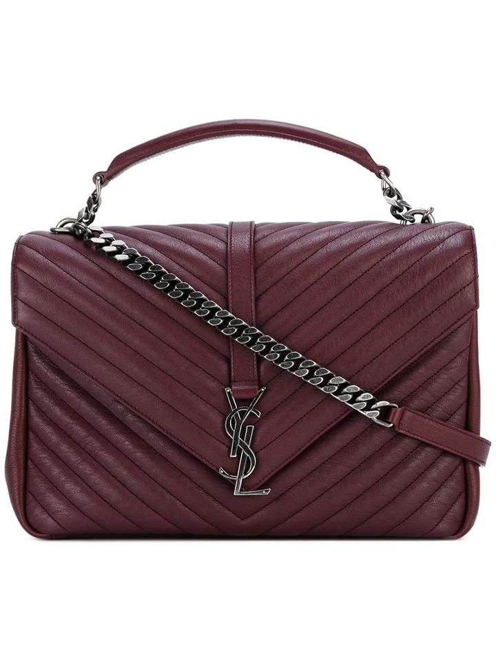 Saint Laurent Monogram College Satchel Bag, Women's, Red, Leather