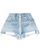 Unravel Project High Waisted Zipped Denim Shorts - Blue