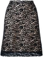 Lanvin Lace Overlay A-line Skirt, Women's, Size: 40, Black, Viscose/polyamide/acetate