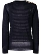 Balmain Embossed Striped Jumper, Men's, Size: Xl, Blue, Linen/flax