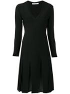 Givenchy Pleated Skirt V-neck Dress, Women's, Size: Small, Black, Spandex/elastane/viscose/polyamide