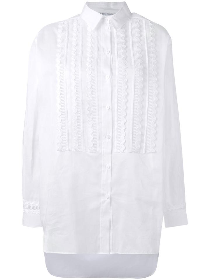 Alberta Ferretti Scallop Bib Shirt, Women's, Size: 48, White, Cotton