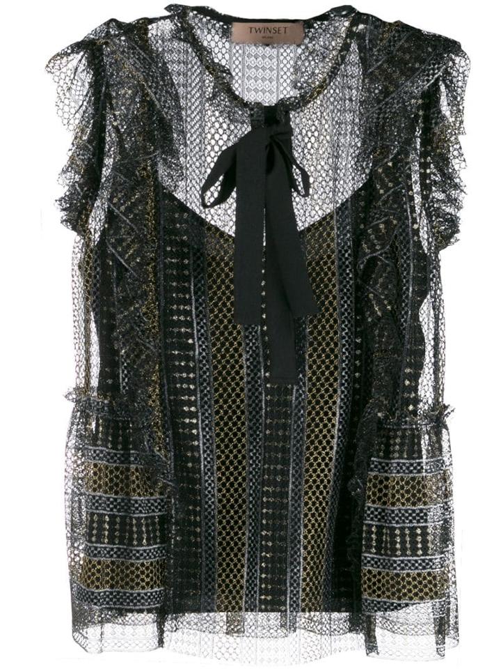 Twin-set Pussy Bow Sleeveless Blouse - Black