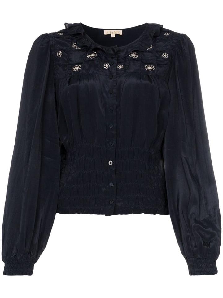 By Timo Ruffled Embroidered Top - Blue