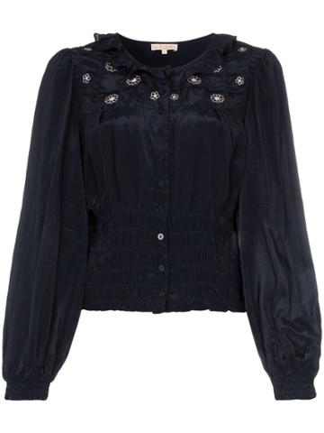 By Timo Ruffled Embroidered Top - Blue