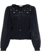 By Timo Ruffled Embroidered Top - Blue