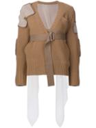 Sacai Belted Cardigan, Women's, Size: 1, Brown, Polyester/wool