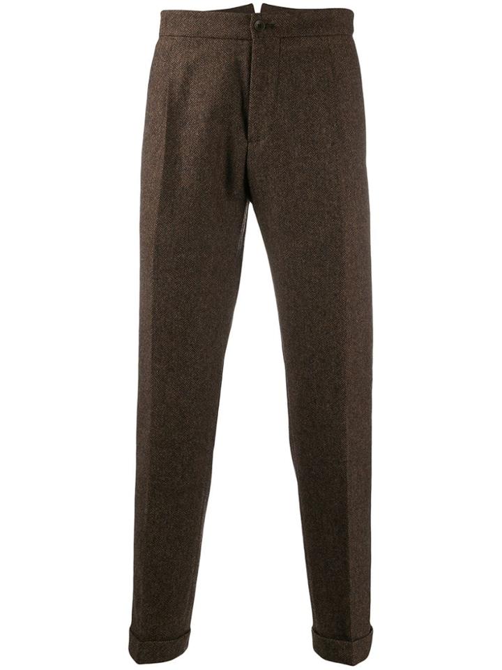 Berwich Straight-leg Chevron Trousers - Brown